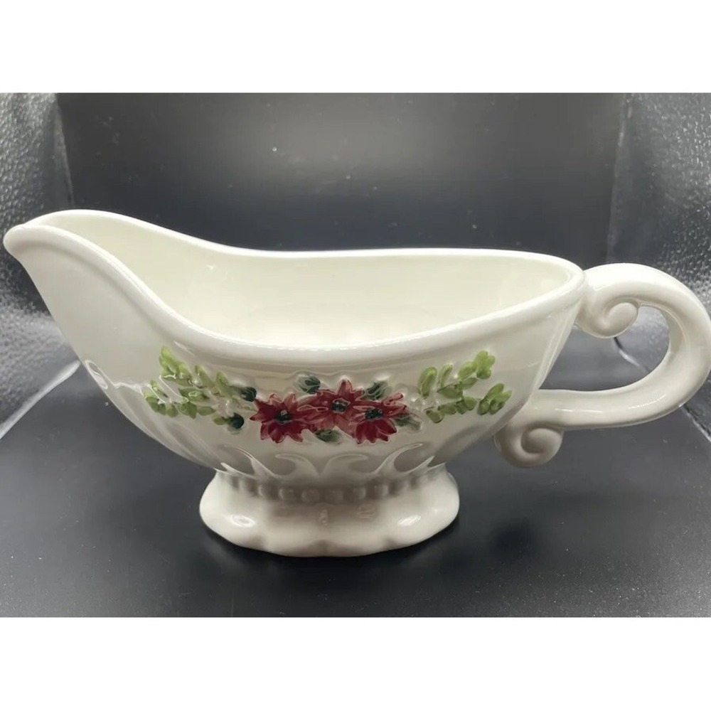 Vintage‎ Roscher & Co. Poinsetta Garland Gravy Boat Christmas. Elegant